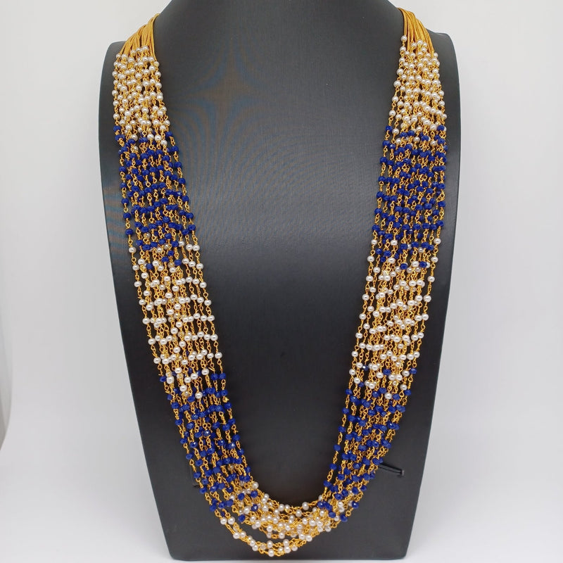 Beautiful Multi Strand Pearl And Blue Beads Set