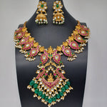 Elegant Multi Stone Jadav Kundan Peacock And Lakshmi Mango Haram With Jumka