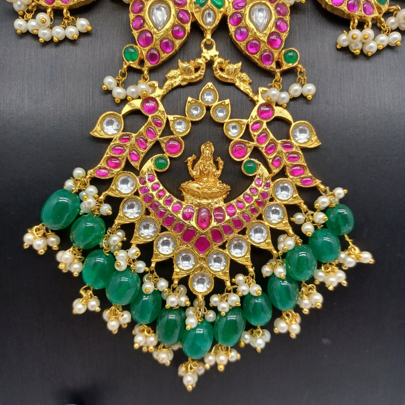 Elegant Multi Stone Jadav Kundan Peacock And Lakshmi Mango Haram With Jumka