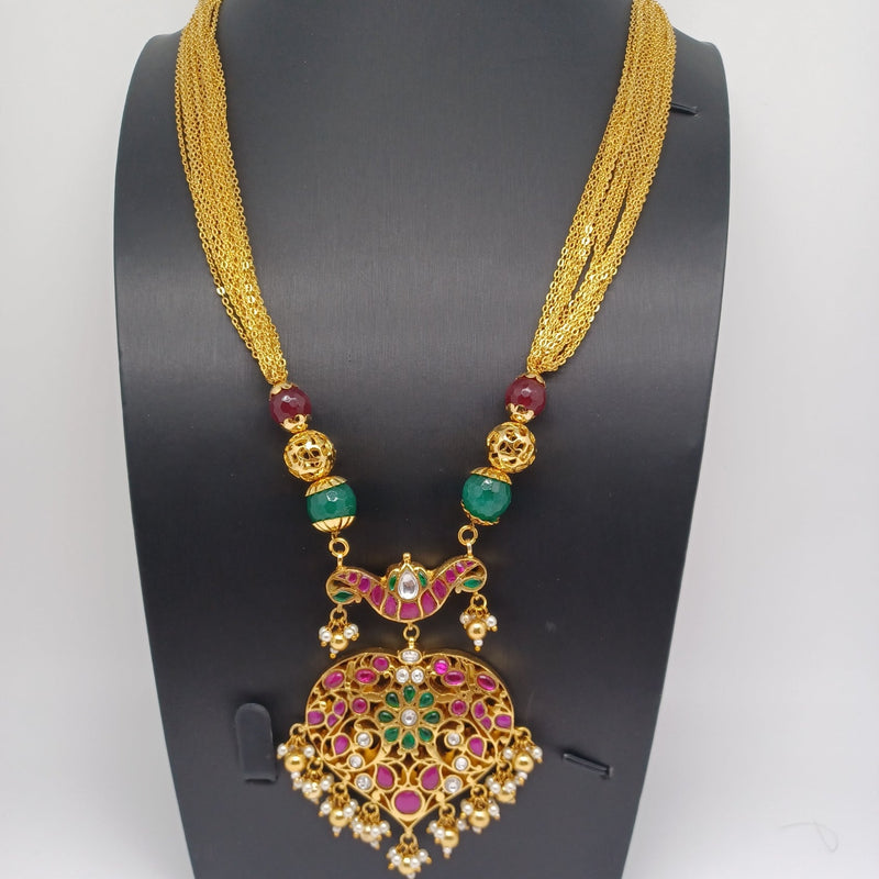 Beautiful Multi Strand Gold Chains With Jadav Kundan Locket