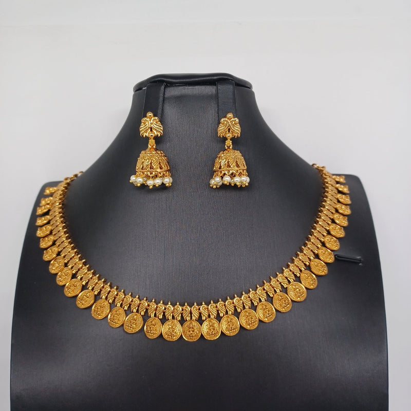 Beautiful Imitation Gold Peacock Lakshmi Kasu necklace Set With Earrings