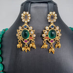 Beautiful AD And Navaratan Stone Multi Strand Green Monalisa beads Set With Earring