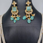 Beautiful AD And Mint Green  Stone Multi Strand Sugar Beads With Mint Color Monalisa Beads Set With Earrings