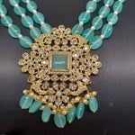 Beautiful AD And Mint Green  Stone Multi Strand Sugar Beads With Mint Color Monalisa Beads Set With Earrings