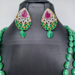 Beautiful AD And Multi Stone Multi Strand Green Color Monalisa Beads Set With Earrings