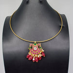 Beautiful Jadav Kundan Peacock Hasli With Ruby Color Monalisa Beads
