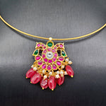 Beautiful Jadav Kundan Peacock Hasli With Ruby Color Monalisa Beads