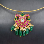 Beautiful Jadav Kundan Peacock Hasli With Green Monalisa Beads