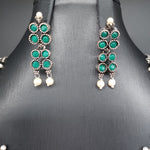 Beautiful Emerald Stone Oxidised Necklace Set With Earrings