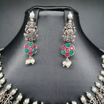 Beautiful Multi Stone Oxidised Lakshmi Devi Necklace Set With Earrings