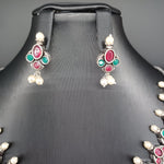 Beautiful Multi Stone Oxidised Necklace Set With Earrings