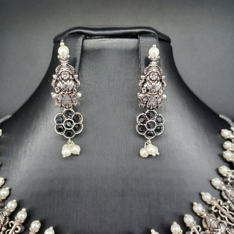 Beautiful Black Stone Oxidised Lakshmi Devi Necklace Set With Earrings