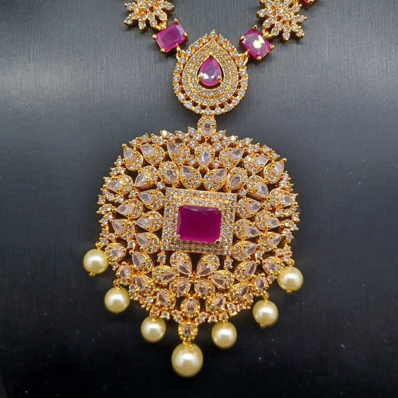 Beautiful AD And Ruby Stone Small necklace Set With Earings
