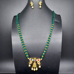 Beautiful AD And Navaratan Stone Multi Strand Green Beads Set With Earrings