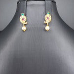 Beautiful AD And Navaratan Stone Multi Strand Green Beads Set With Earrings