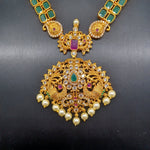 Beautiful AD And Multi Stone Emerald Necklace Set With Earrings