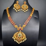 Beautiful AD And Multi Stone Ruby Necklace Set With Earrings