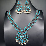 Beautiful Oxidised Firozi Blue Necklce Set With Earrings