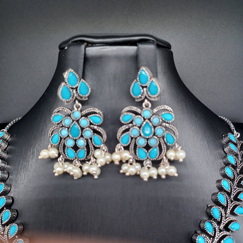 Beautiful Oxidised Firozi Blue Necklce Set With Earrings