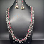 Beautiful Oxidised Ruby Stones Long Necklace Set With Earings