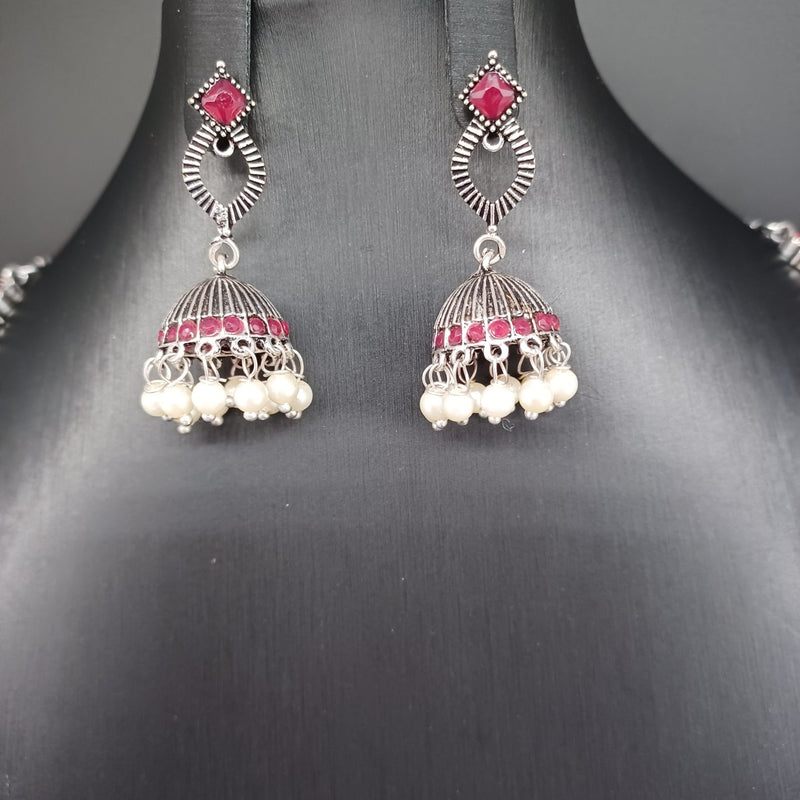 Beautiful Oxidised Ruby Stones Long Necklace Set With Earings