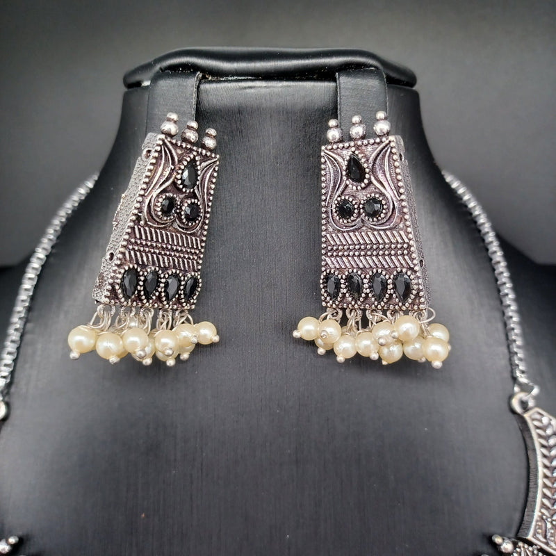 Beautiful Black Stone Oxidised Necklace Set With Earrings
