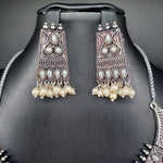 Beautiful Oxidised Pearl Necklace Set With Earrings