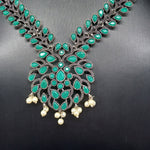 Beautiful Oxidised Green Stone Necklce Set With Earrings