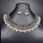 Beautiful Oxidised Black Stone Lakshmi Devi Necklace Set With Earrings