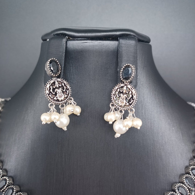 Beautiful Oxidised Black Stone Lakshmi Devi Necklace Set With Earrings