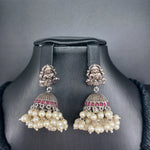 Beautiful Oxidised Ruby Stone Lakshmi Devi Thread Choker With Earrings