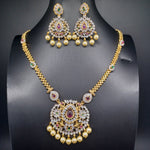Beautiful Imitation Gold Multi Stone Set with Locket And Earrings