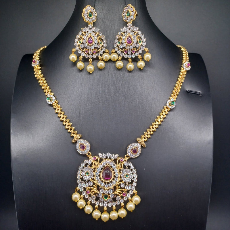 Beautiful Imitation Gold Multi Stone Set with Locket And Earrings