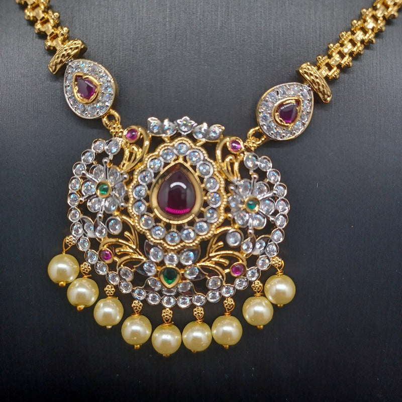 Beautiful Imitation Gold Multi Stone Set with Locket And Earrings