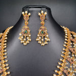 Elegant Diamond Finish AD and Emerald 3 Layered Set With Earrings