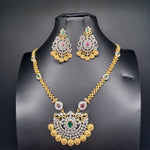 Beautiful Imitation Gold Multi Stone Set with Locket And Earrings