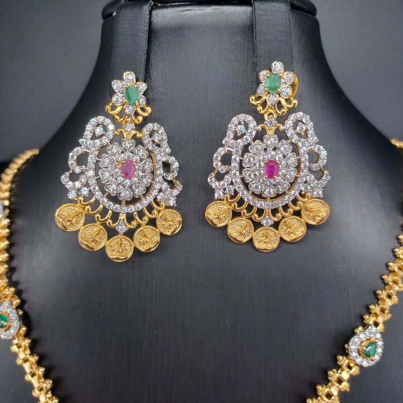 Beautiful Imitation Gold Multi Stone Set with Locket And Earrings