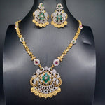 Beautiful Imitation Gold Multi Stone Set with Locket And Earrings