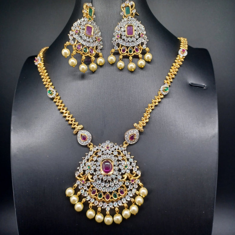 Beautiful Imitation Gold Multi Stone Set with Locket And Earrings