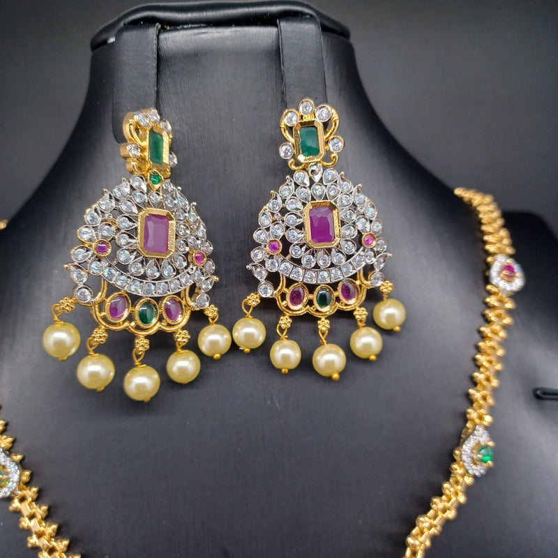 Beautiful Imitation Gold Multi Stone Set with Locket And Earrings