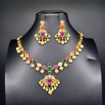 Beautiful Imitation Gold Navaratan Necklace Set With Earrings