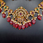 Beautiful Imitation Gold Multi Stone And Ruby Monalisa Beads Necklace With EArrings