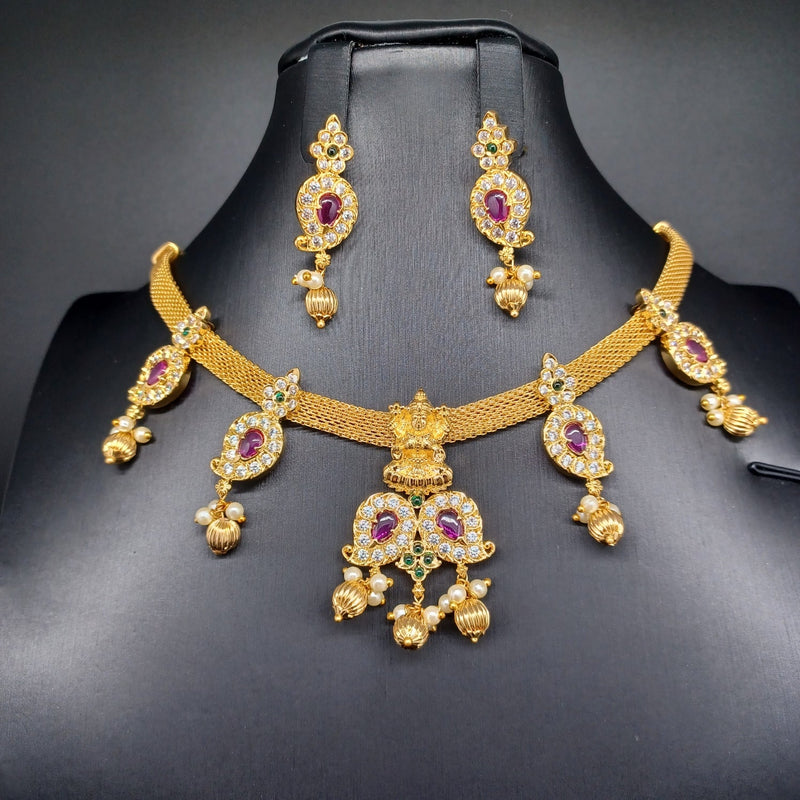 Beautiful Imitation Gold Lakshmi Chain Choker With Earrings