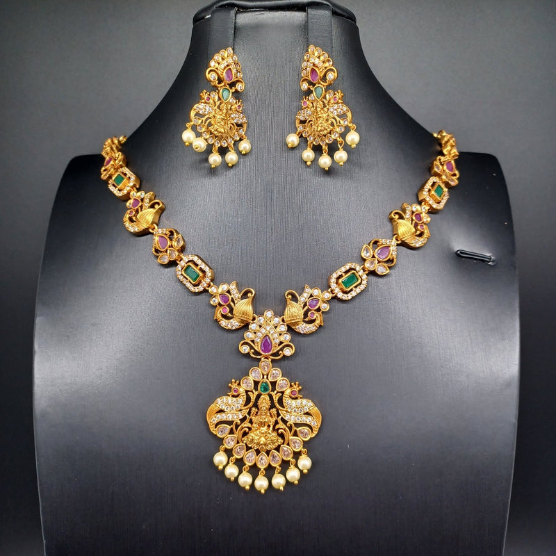 Beautiful Multi Stone Peacock Lakshmi Necklace Set With Earrings