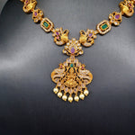 Beautiful Multi Stone Peacock Lakshmi Necklace Set With Earrings