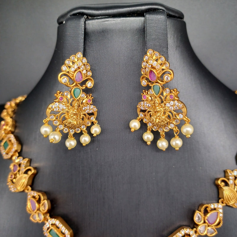 Beautiful Multi Stone Peacock Lakshmi Necklace Set With Earrings