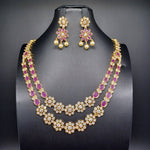 Beautiful AD And Ruby 2 Lane Flower Haram With earrings