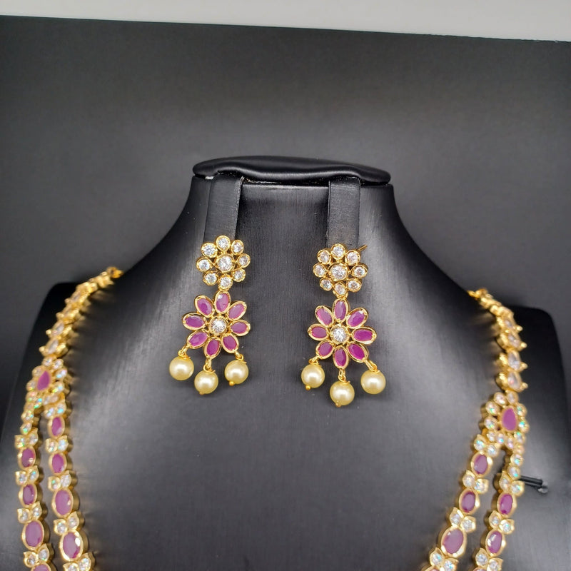 Beautiful AD And Ruby 2 Lane Flower Haram With earrings