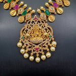 Beautiful AD And Multi Stone Lakshmi Devi Necklace Set With Earrings