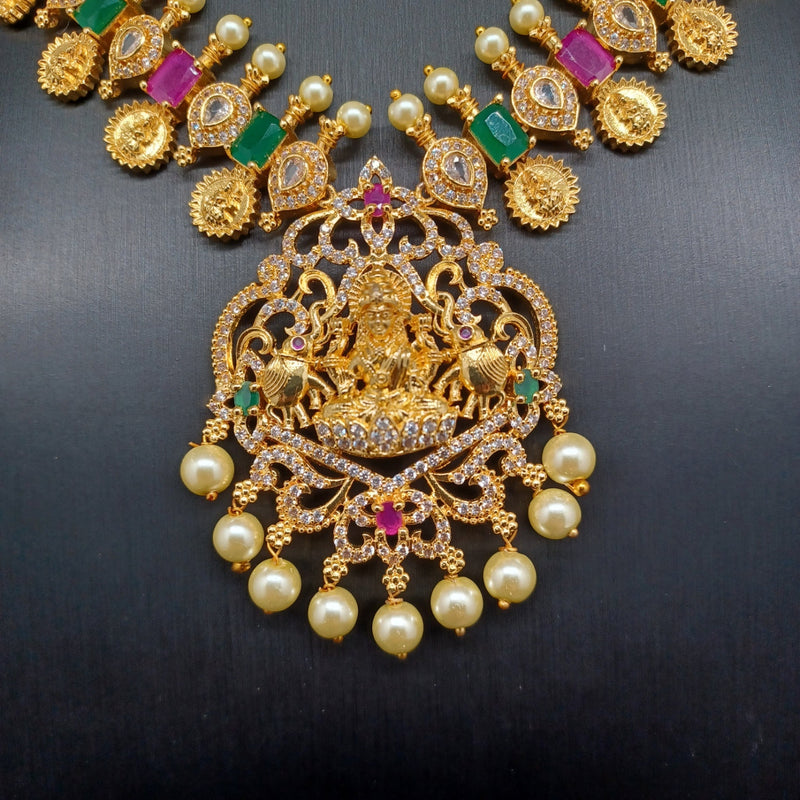 Beautiful AD And Multi Stone Lakshmi Devi Necklace Set With Earrings